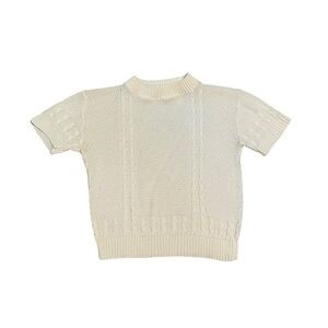 Vintage Cream Short Sleeve Cable Knit Sweater Size Medium